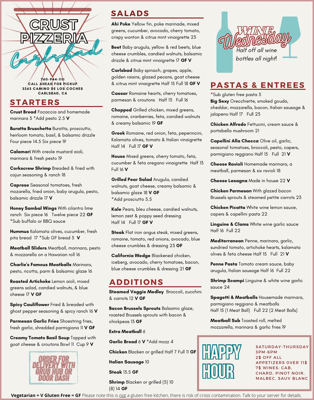 Crust Pizzeria of Carlsbad - Menu